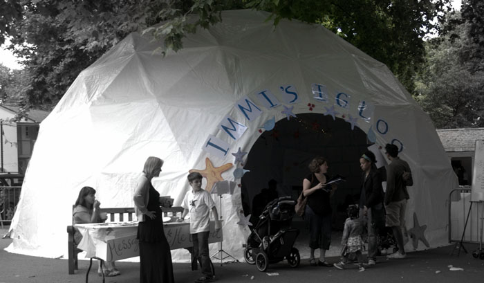 geodesic dome external view, used as festival kid's space